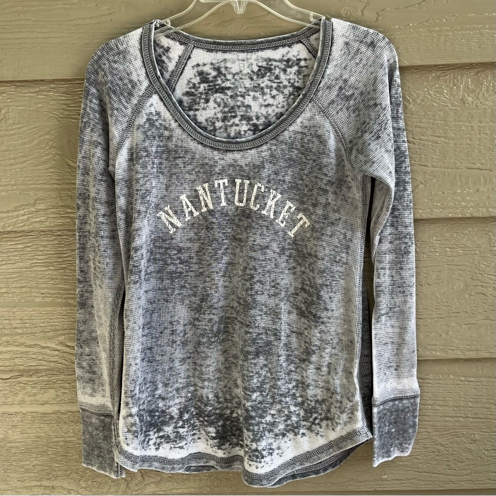 Nantucket Pullover TShirt Women Small Gray Long Sleeve Casual Top Curved‎ Grunge